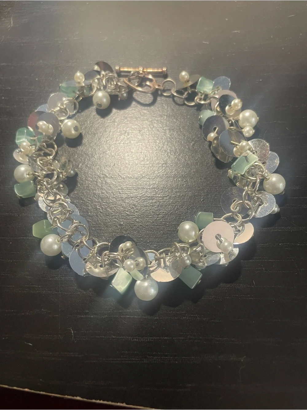 Delicate Pearl & Sea Glass Charm Bracelet - Mint